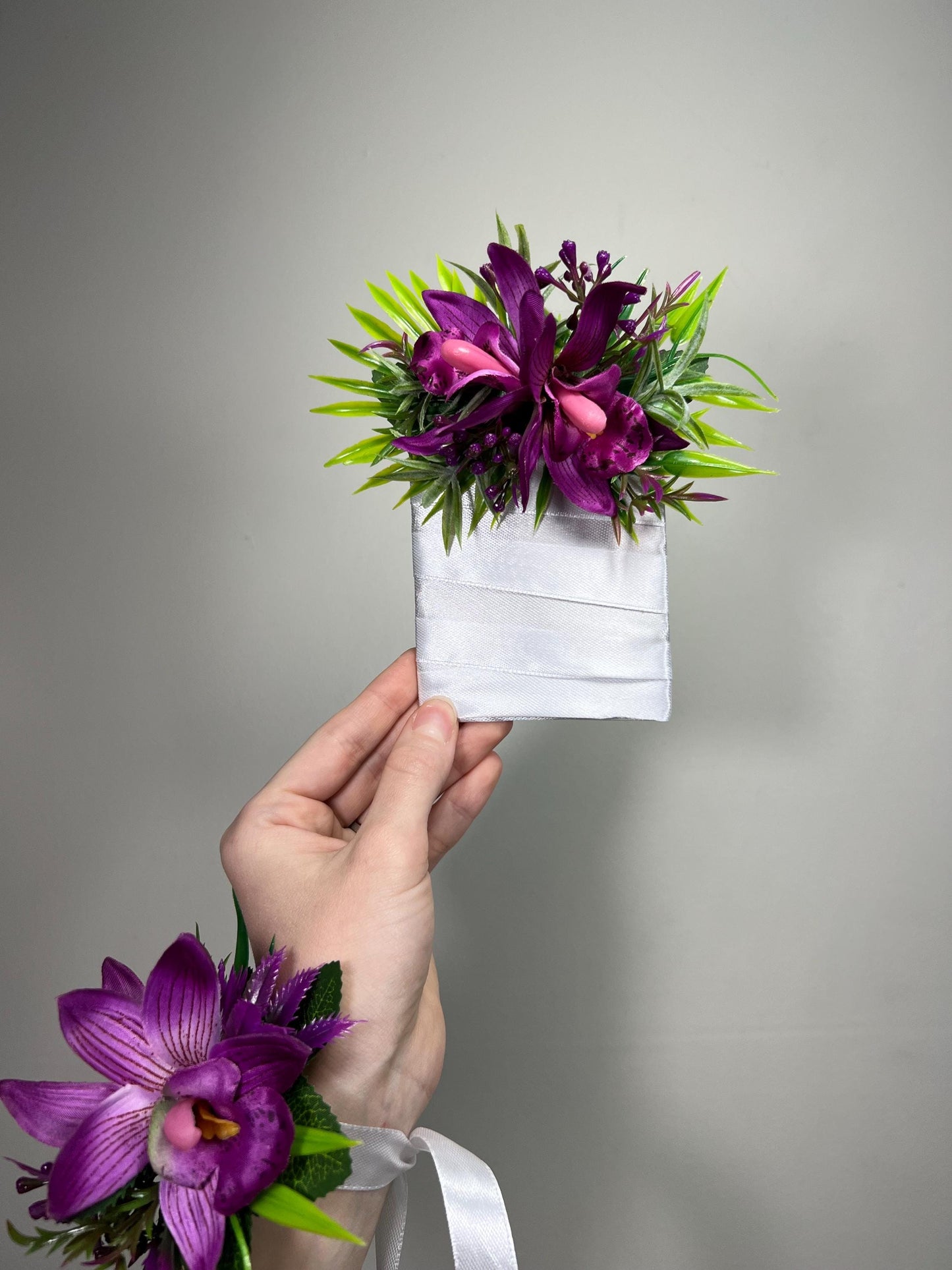 Purple Orchid Boutonniere Wedding Groom Orchid Square Boutonniere Beach Tropical Deep Purple Groomsmen Pocket Boutonniere Prom Artificial