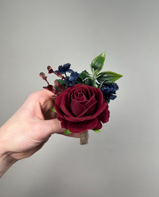 Burgundy Navy Blue Pocket Boutonniere Wedding Groom Square Boutonniere Maroon Rose Burgundy Dark Blue Rustic Prom Artificial Flower