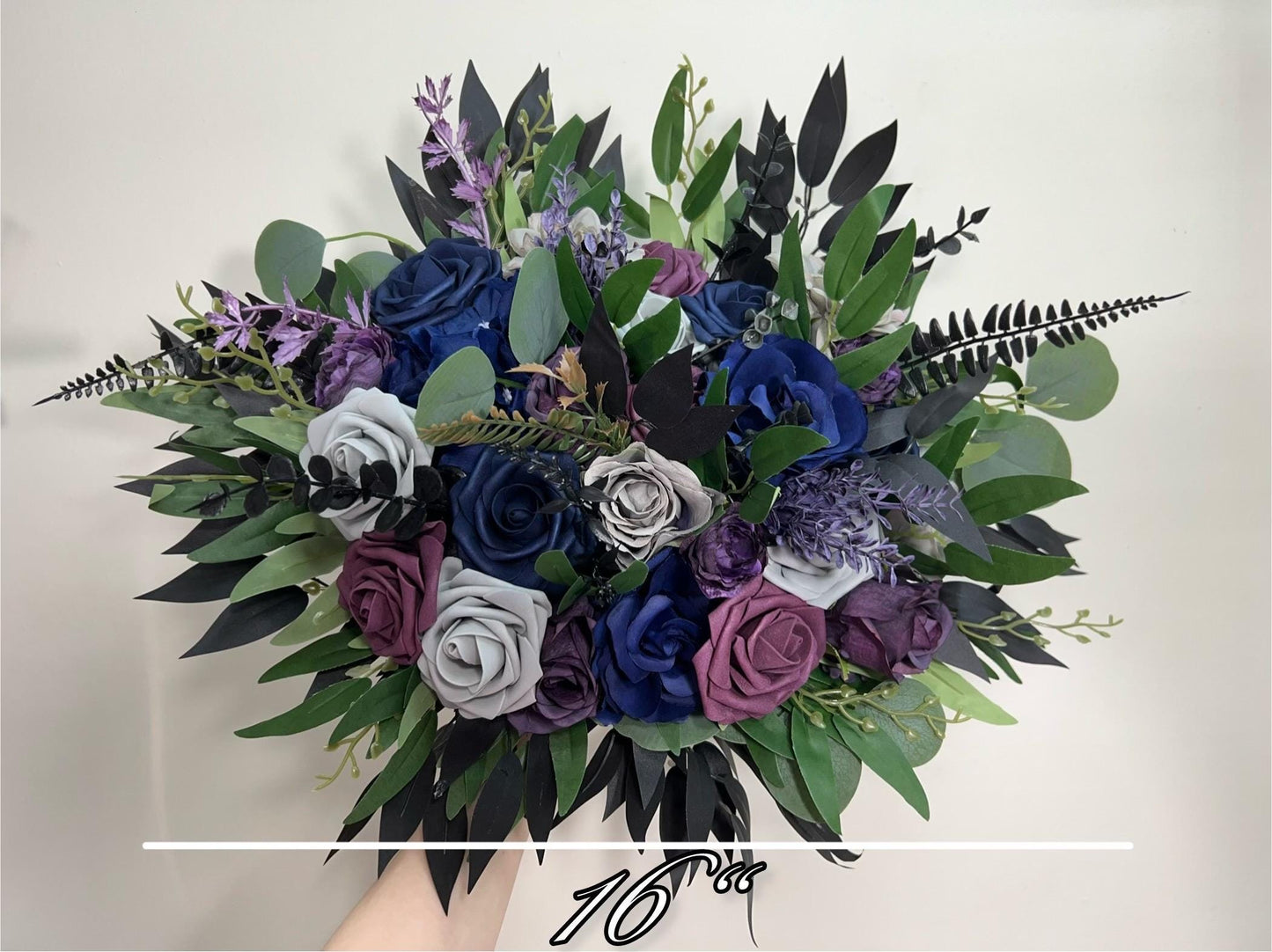 Navy Blue Bouquet Plum Wedding Bridal Bouquet Purple Dark Blue Grey Bouquet Bridesmaids Jewel Tones Bouquet Plum Blue Black Artifical Flower