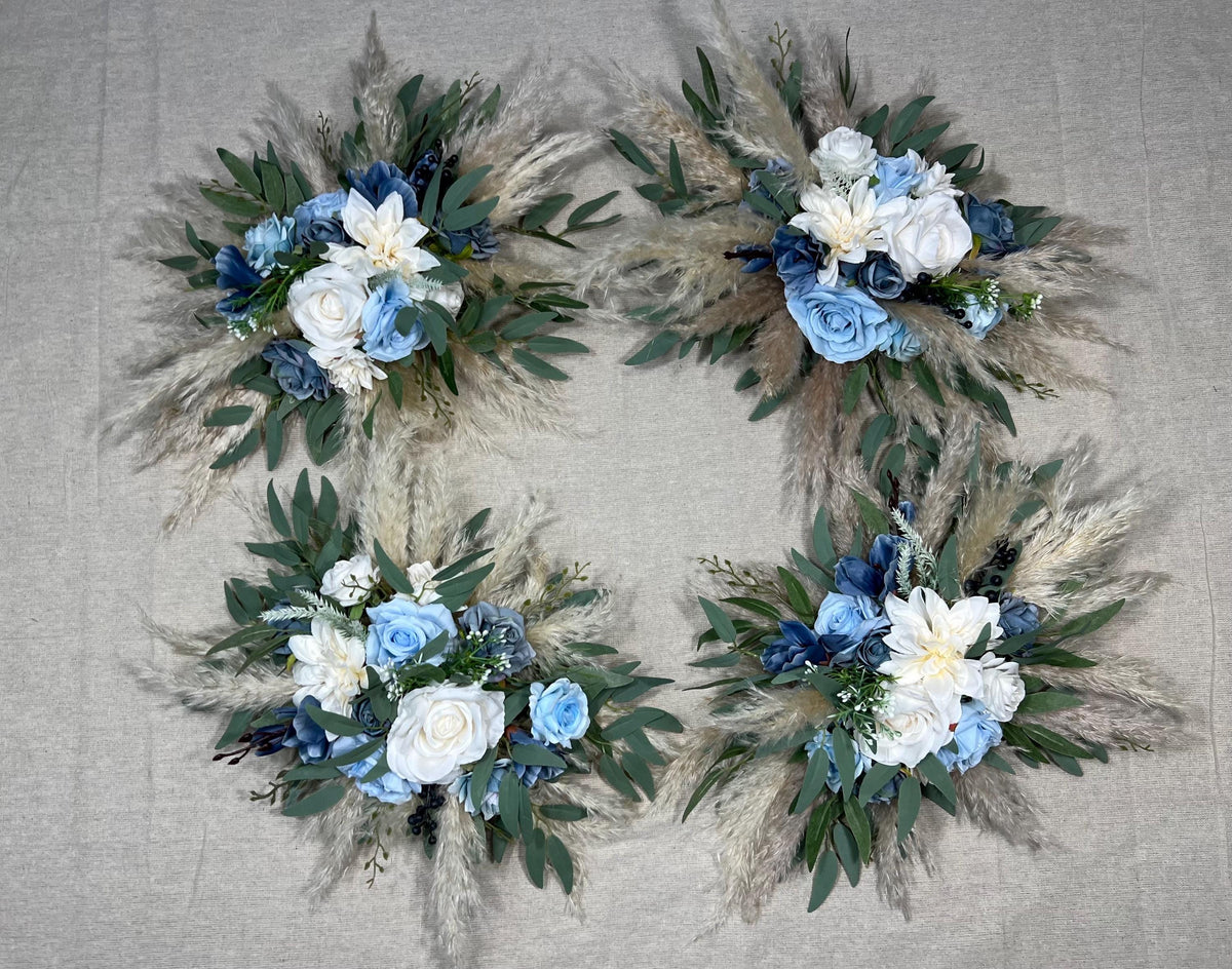 Dusty Blue Arch Arrangement Wedding Blue White Arbor Arrangement Dusty Blue Ivory Swag Boho Sky Blue Arch Arrangement Pampas Grass Reddit