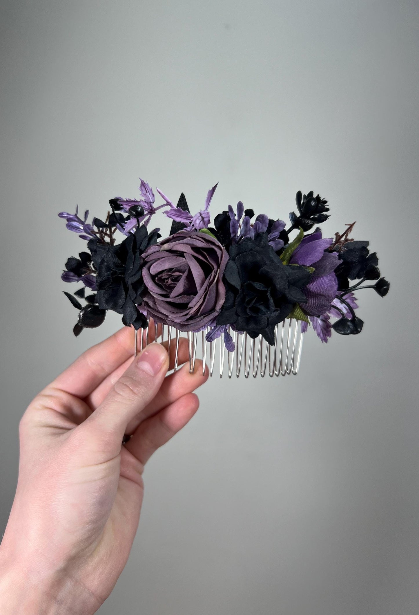 Black Hair Comb Wedding Plum Flower Girl Headpiece Gothic Floral Dark Purple Black Hair Accessories Black Plum Hair Comb Artificial Flowers