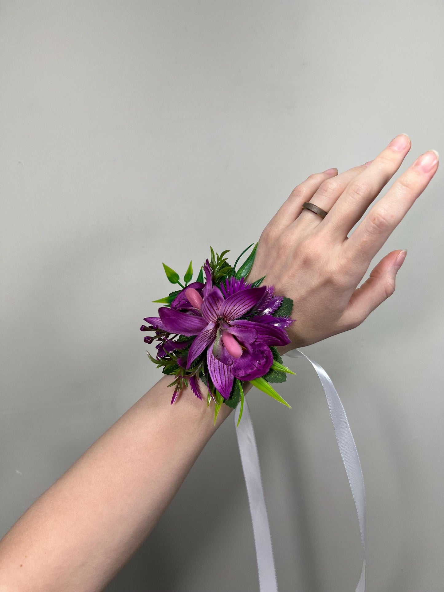 Wedding Purple Corsage Orchid Wrist Dark Purple Corsage Bridesmaids Decor Corsage Mom Accessories Tropical Orchid Corsage Artificial Flowers