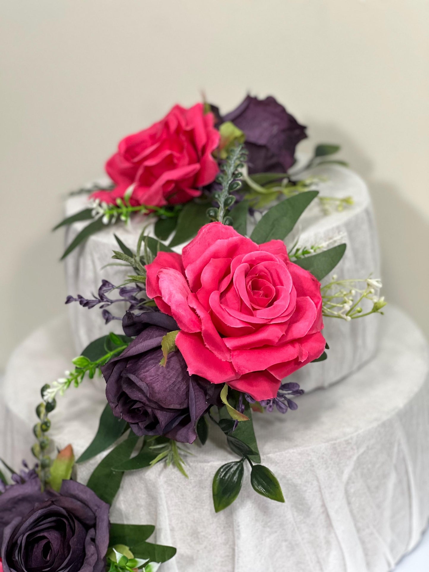 Fuchsia Purple Cake Decor Flower Wedding Hot Pink Cake Topper Dark Purple Decor Cake Arrangement Plum Pink Cake Decoration Flower Artificial