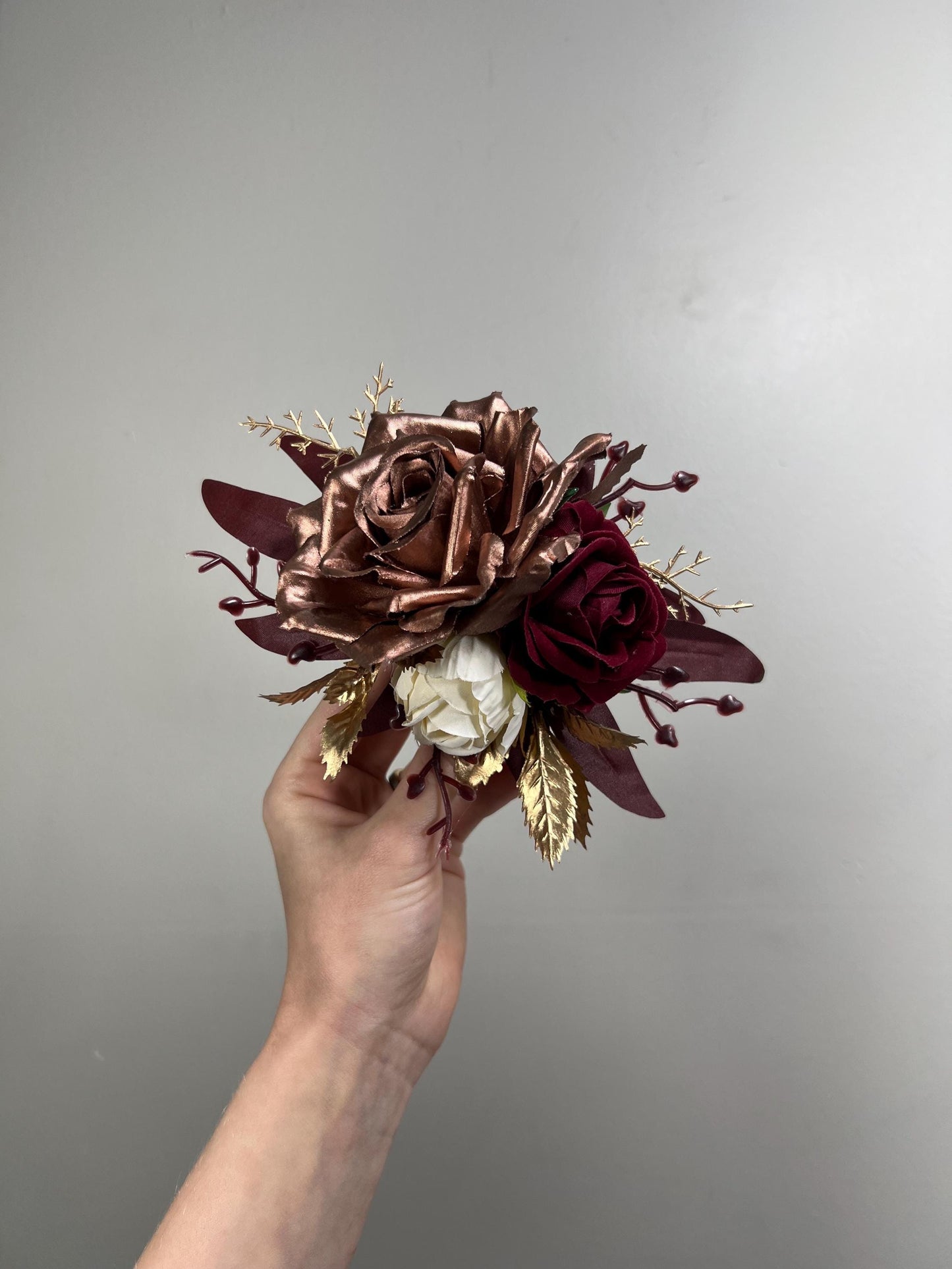 Rose Gold Cake Decor Burgundy Flower Artificial Wedding Rose Gold Cake Topper Flowers Maroon Ivory Decor Cake Flower Arrangement Wine Red