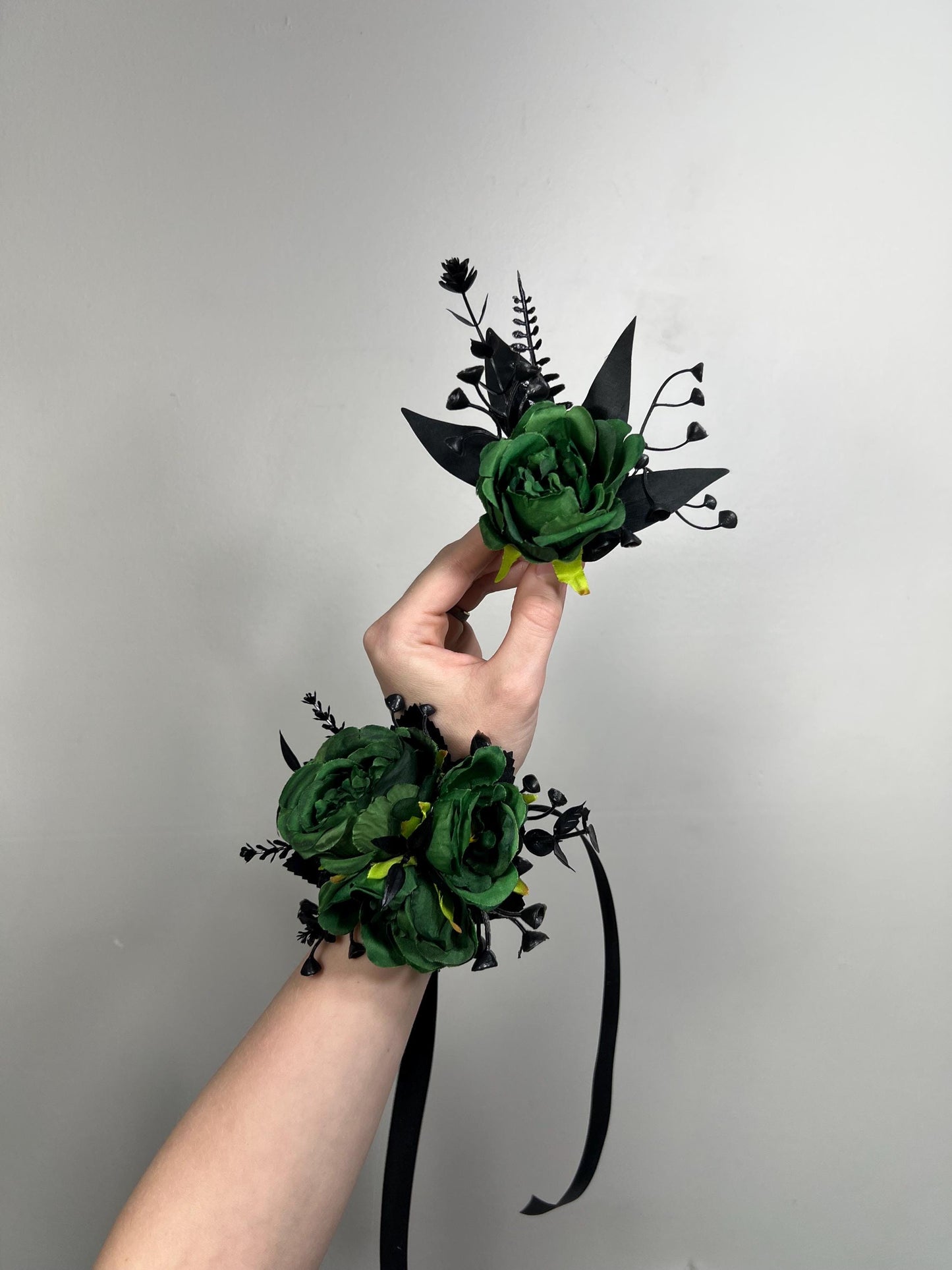 Green Boutonniere Wedding Groom Black Boutonnières Hinter Green Groomsmen Gothic Artificial Flowers Boutonnière Green Halloween Boutonniere