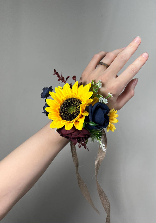 Sunflower Boutonniere Navy Blue Burgundy Wedding Sunflowers Boutonniรจres Groom Maroon Dark Blue Groomsmen Boutonniere Sunflower Yellow