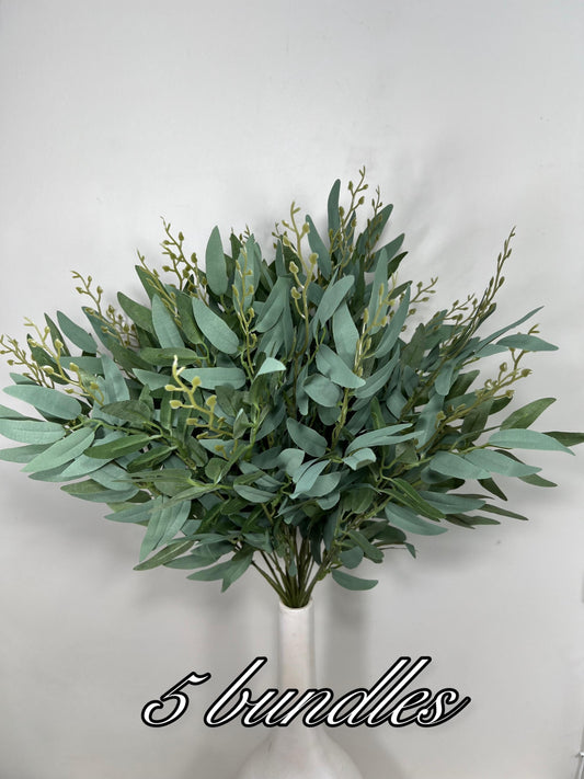 Bulk Artificial Willow Leaves 1 Bunch Bundle Dark Green Greenery Eucalyptus Stems Decor Wedding Greenery Faux Foliage Willow Craft Supplies