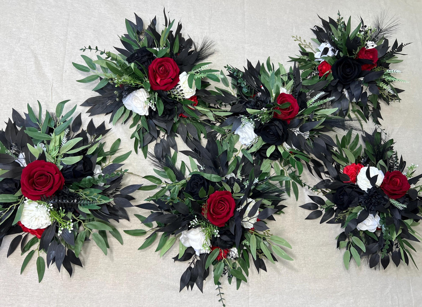 Black Red Bouquet White Wedding Bridal Gothic Bridesmaids Bouquet Dark Red Black Ivory Eucalyptus Baby Breath Artificial Flowers