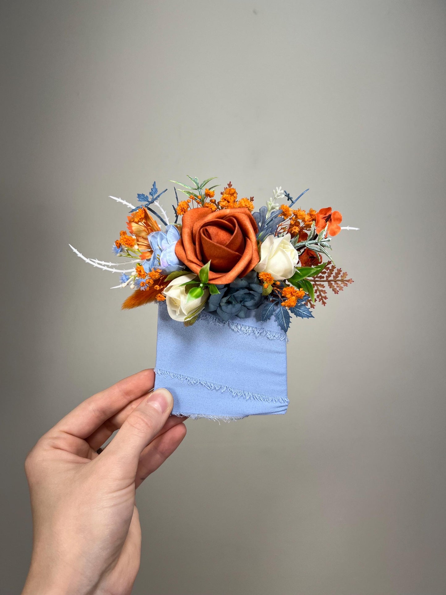 Terracotta Blue Pocket Boutonniere Wedding Dusty Blue Burnt Orange Groom Boutonnière Square White Groomsmen Dusty Blue Rust Boutonniere