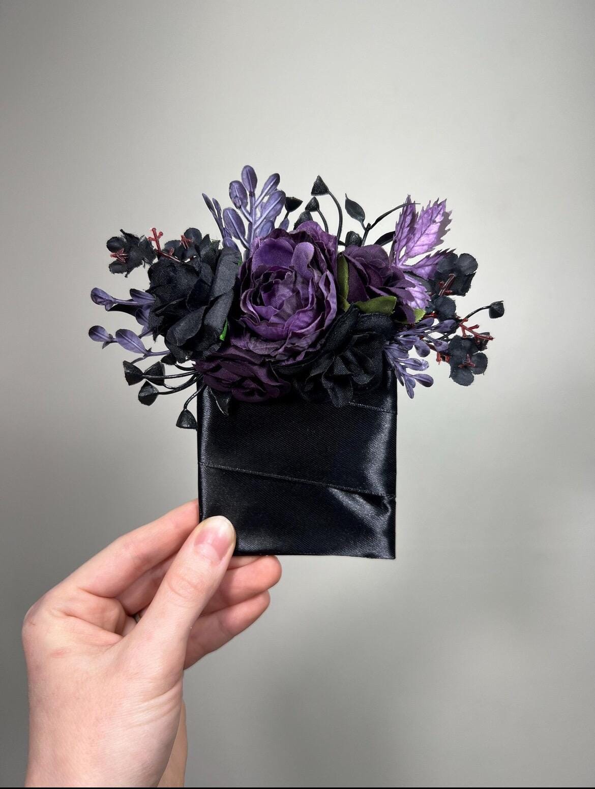 Black Purple Flower Crown Black Wedding Crown Gothic Floral Headband Black Flower Adult Crown Flower Girl Wreath Plum Black Crown Hair
