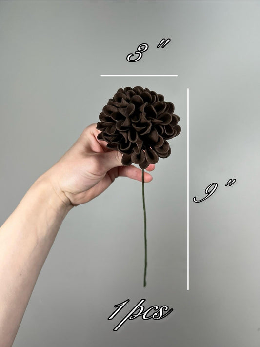 Brown Flower Artificial Wedding DIY Craft Supplies Brown Dahlia Wedding Dark Brown Flower Head with Stem Fake Flowers Chocolate Dahlia