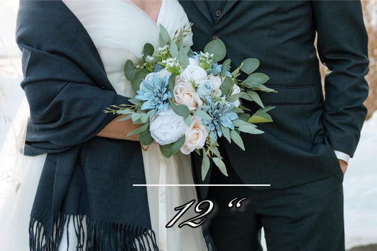 Dusty Blue White Bouquet Wedding Bridal Bouquet Ivory Dusty Blue Bouquet Bridesmaids Blue Cream Bouquet Eucalyptus Artificial Flower