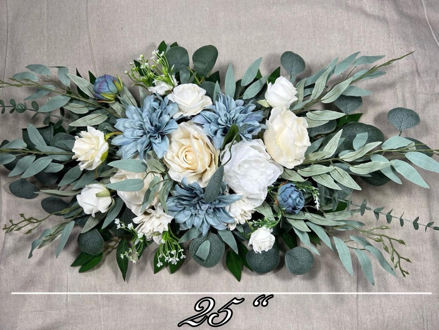 Dusty Blue White Bouquet Wedding Bridal Bouquet Ivory Dusty Blue Bouquet Bridesmaids Blue Cream Bouquet Eucalyptus Artificial Flower