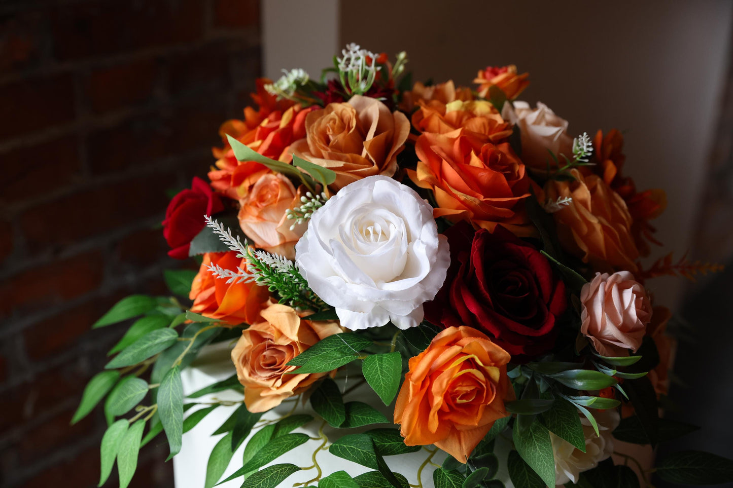 Orange Centerpiece Wedding Peach Terracotta Centerpiece Table Flower Ball Barrel Ivory Wiskey Stand Burgundy White Artificial Flower