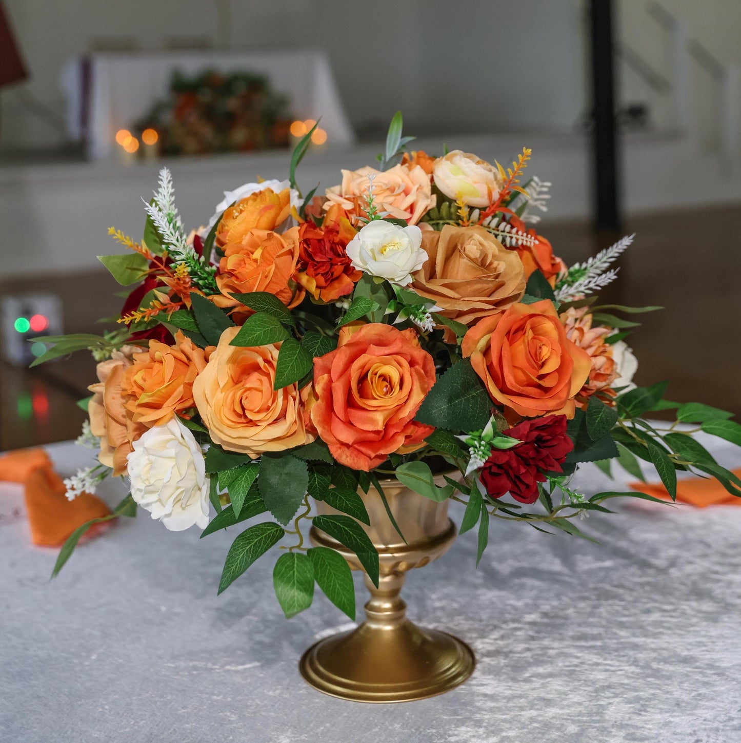 Wedding Orange Centerpiece Peach Terracotta Centerpiece Table Flower Ball Barrel Ivory Wiskey Stand Burgundy Artificial Flower