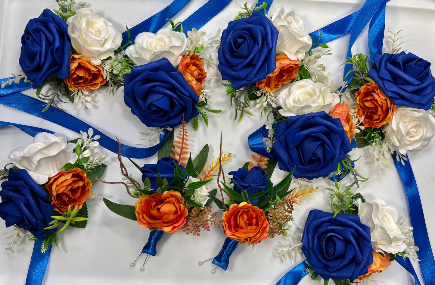 Orange Royal Blue Boutonniere Wedding Blue Burnt Orange Boutonnière Groom White Terracotta Royal Blue Boutonnières Artificial Flowers