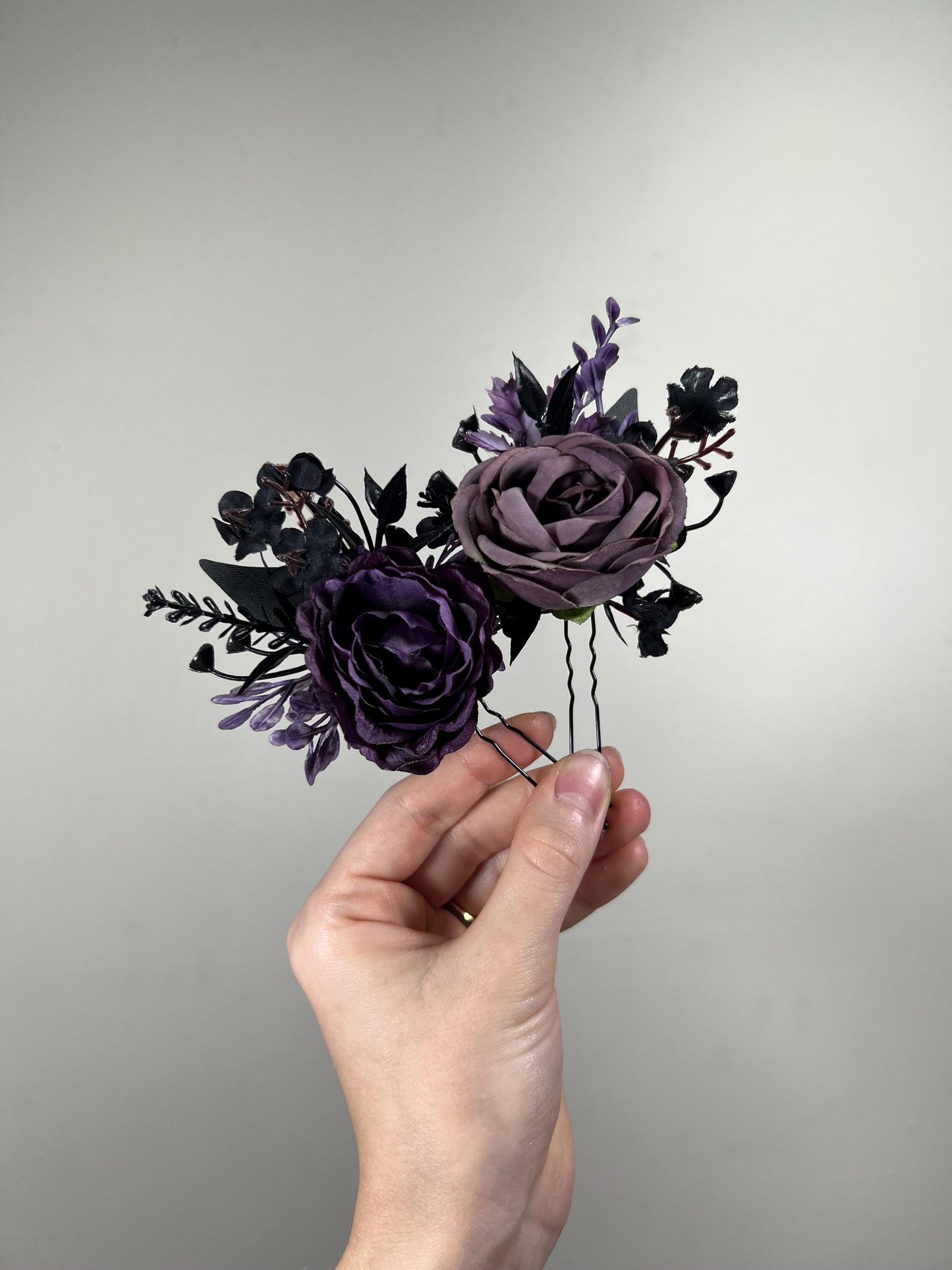 Black Purple Flower Crown Black Wedding Crown Gothic Floral Headband Black Flower Adult Crown Flower Girl Wreath Plum Black Crown Hair