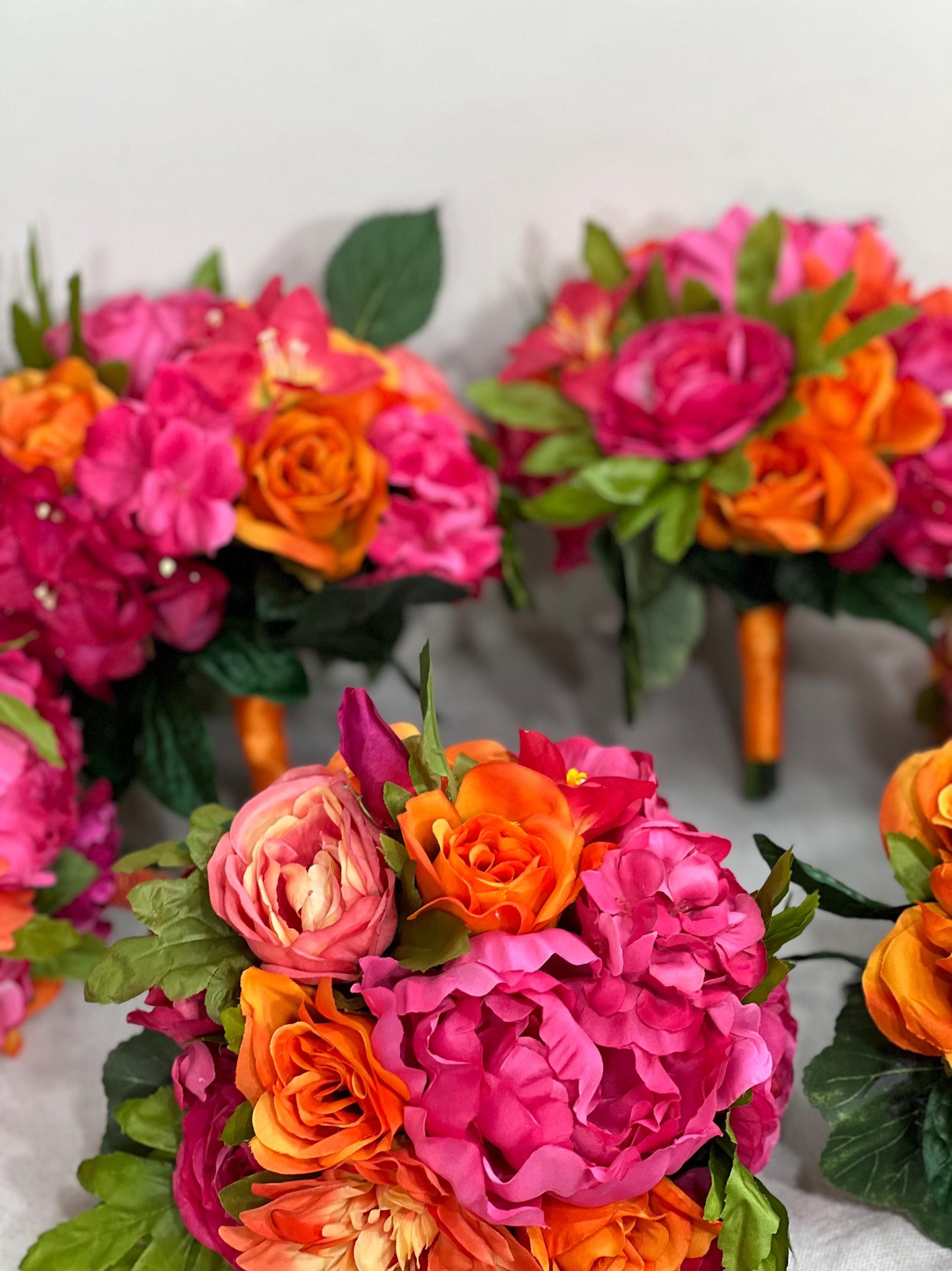 Fuchsia Orange Bouquet Bridal Wedding Hot Pink Burnt Orange Bouquet Bridesmaids Magenta Orange Tropical Bouquet Greenery Artificial Flower