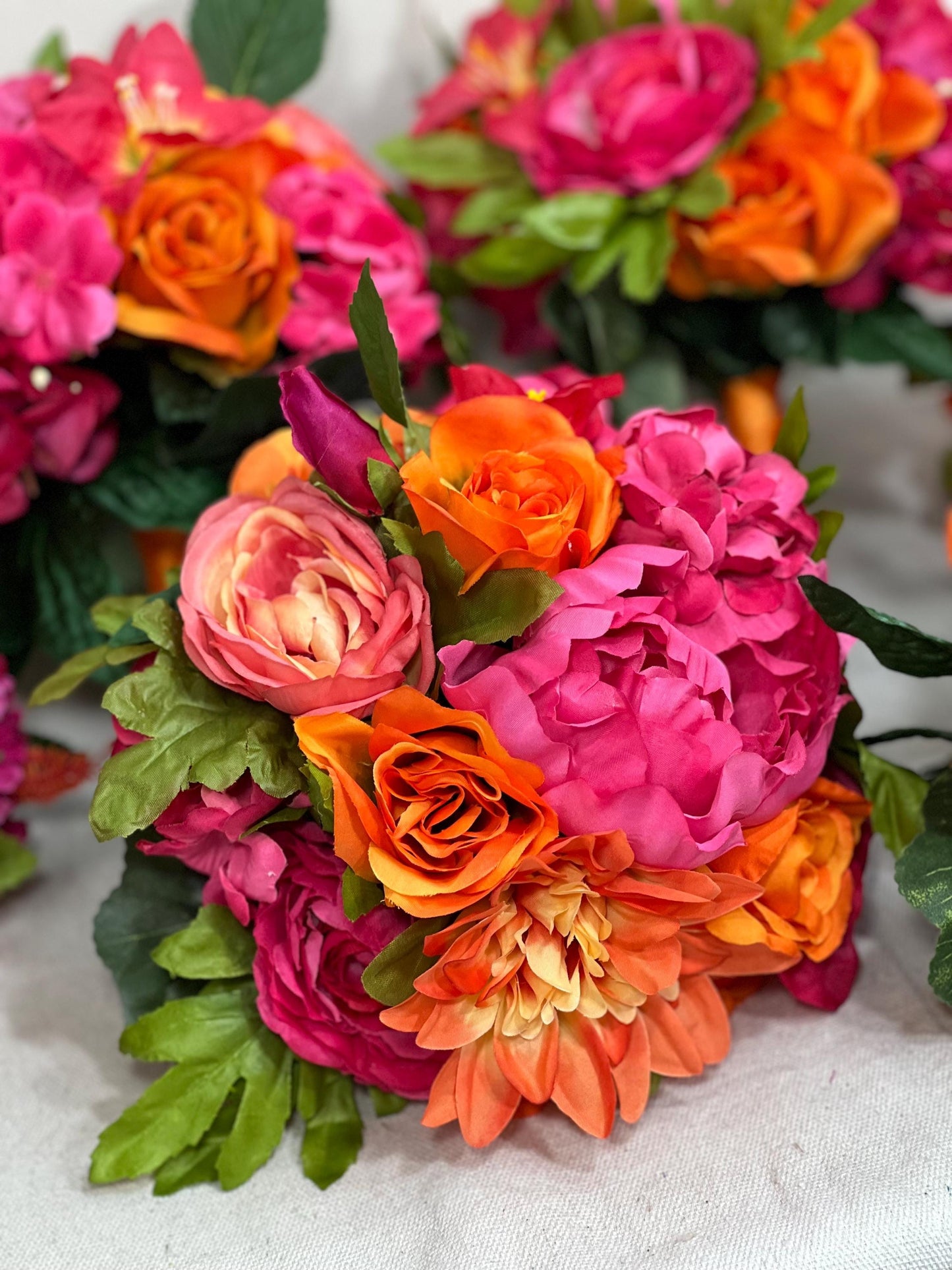 Fuchsia Orange Bouquet Bridal Wedding Hot Pink Burnt Orange Bouquet Bridesmaids Magenta Orange Tropical Bouquet Greenery Artificial Flower