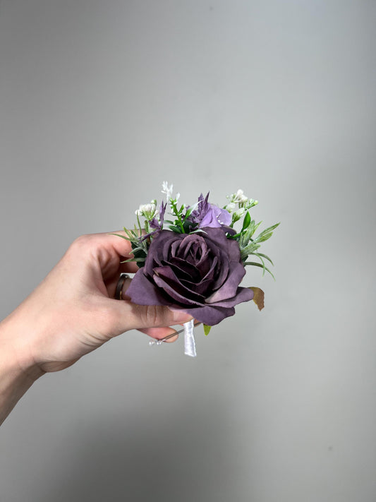 Plum Boutonniere Wedding Groom Dark Purple Boutonniere Groomsmen Dusty Purple Boutonniere Deep Plum Prom Boutonniere Artificial Flowers