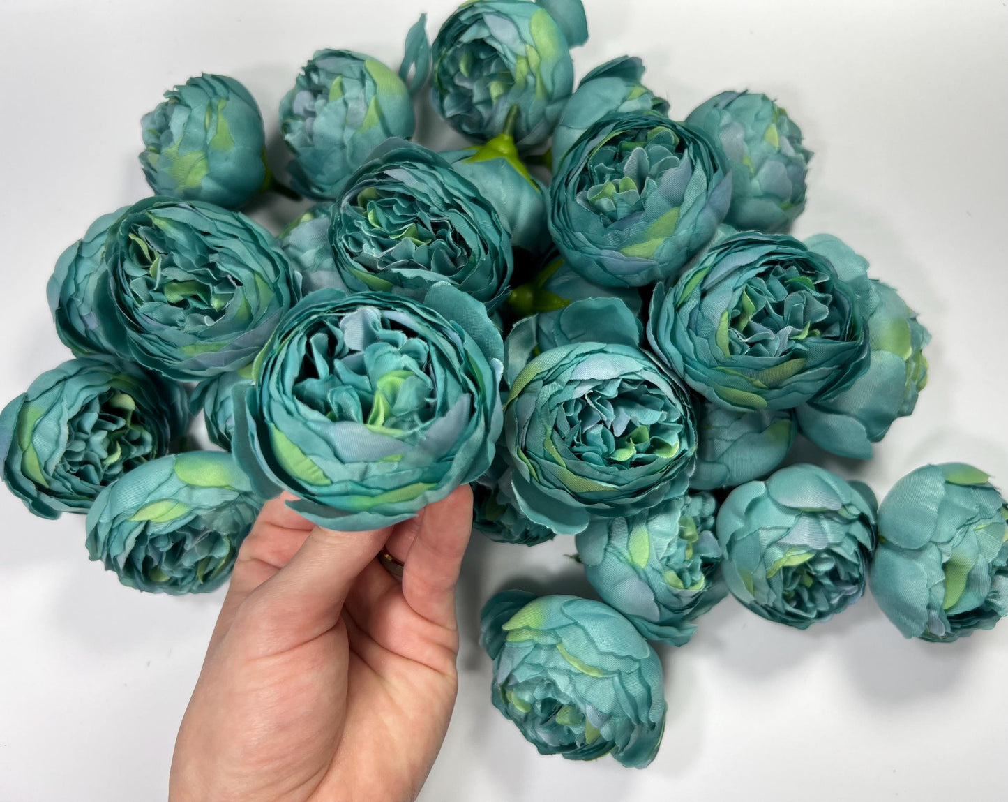 Teal Flower Heads 2" Wedding Turquoise Peony Artificial Aqua Flowers Sea Glass Flowers Heads Wedding Supplies Craft Teal Blue Silk Flower