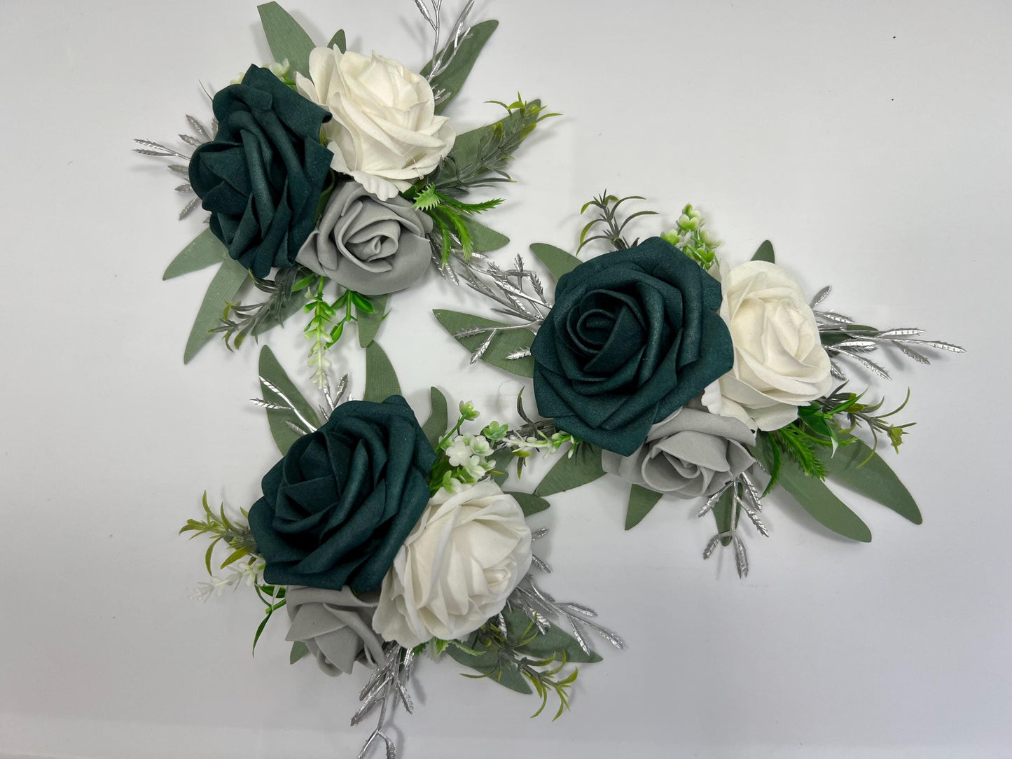 Teal Cake Decoration White Cake Topper Dark Teal Decor Cake Arrangements Teal White Gray Wedding Cake Decoration Silver Flower Topper