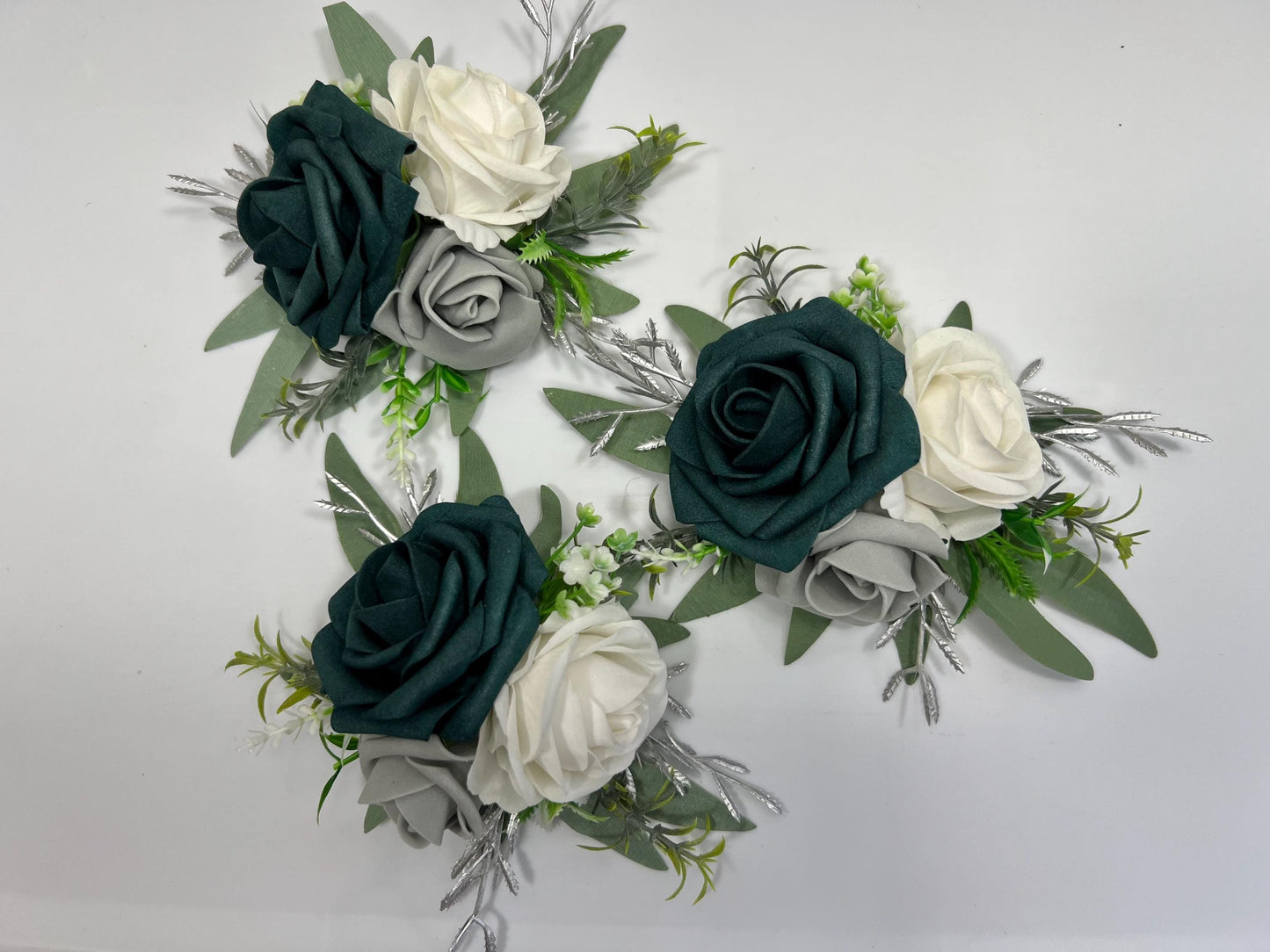 Teal Cake Decoration White Cake Topper Dark Teal Decor Cake Arrangements Teal White Gray Wedding Cake Decoration Silver Flower Topper