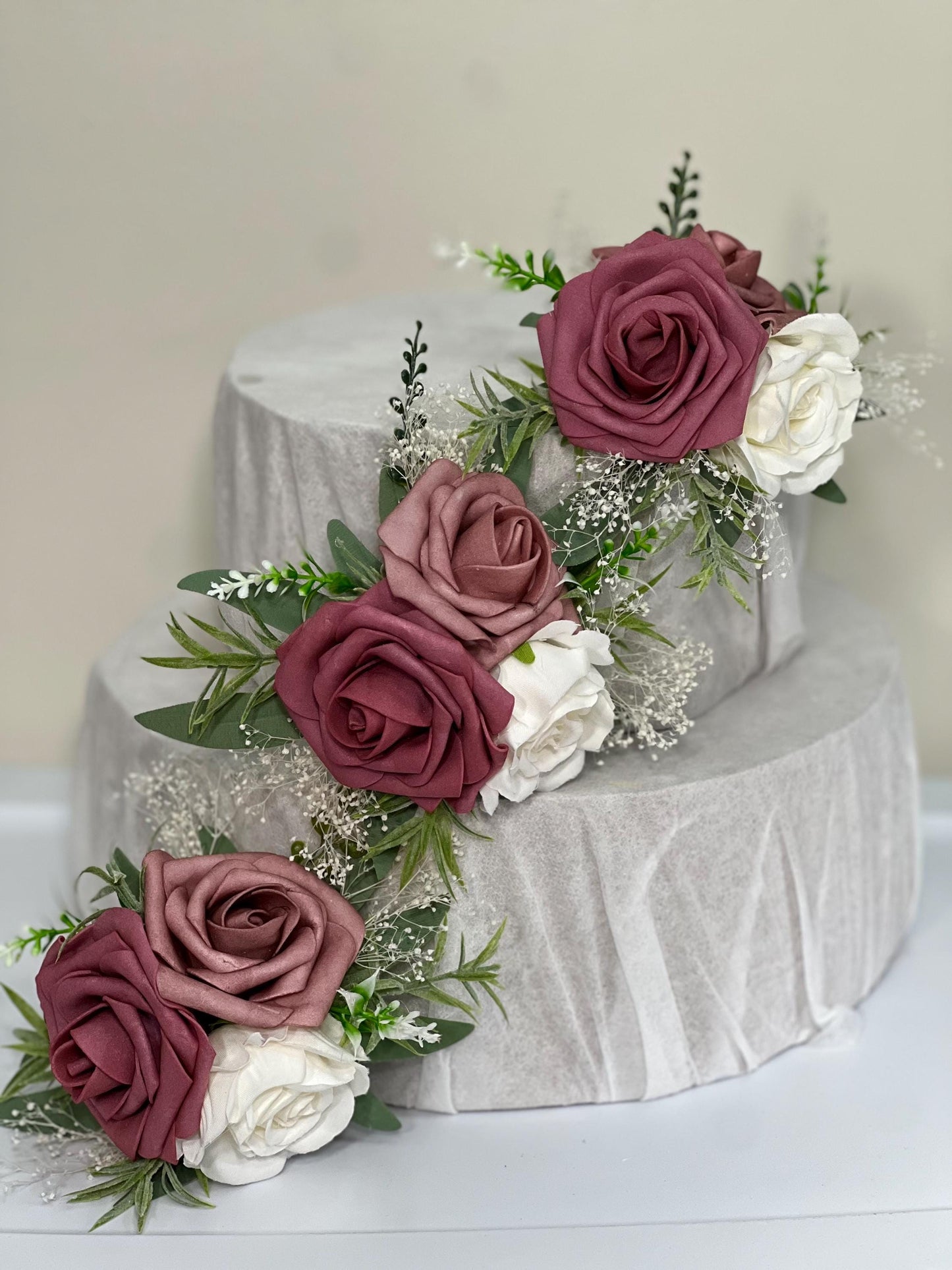 Dusty Rose Cake Flower Decor Wedding Mauve Flower Cake Arrangement White Dusty Rose Cake Decoration Ivory Blush Mauve Artificial Flower