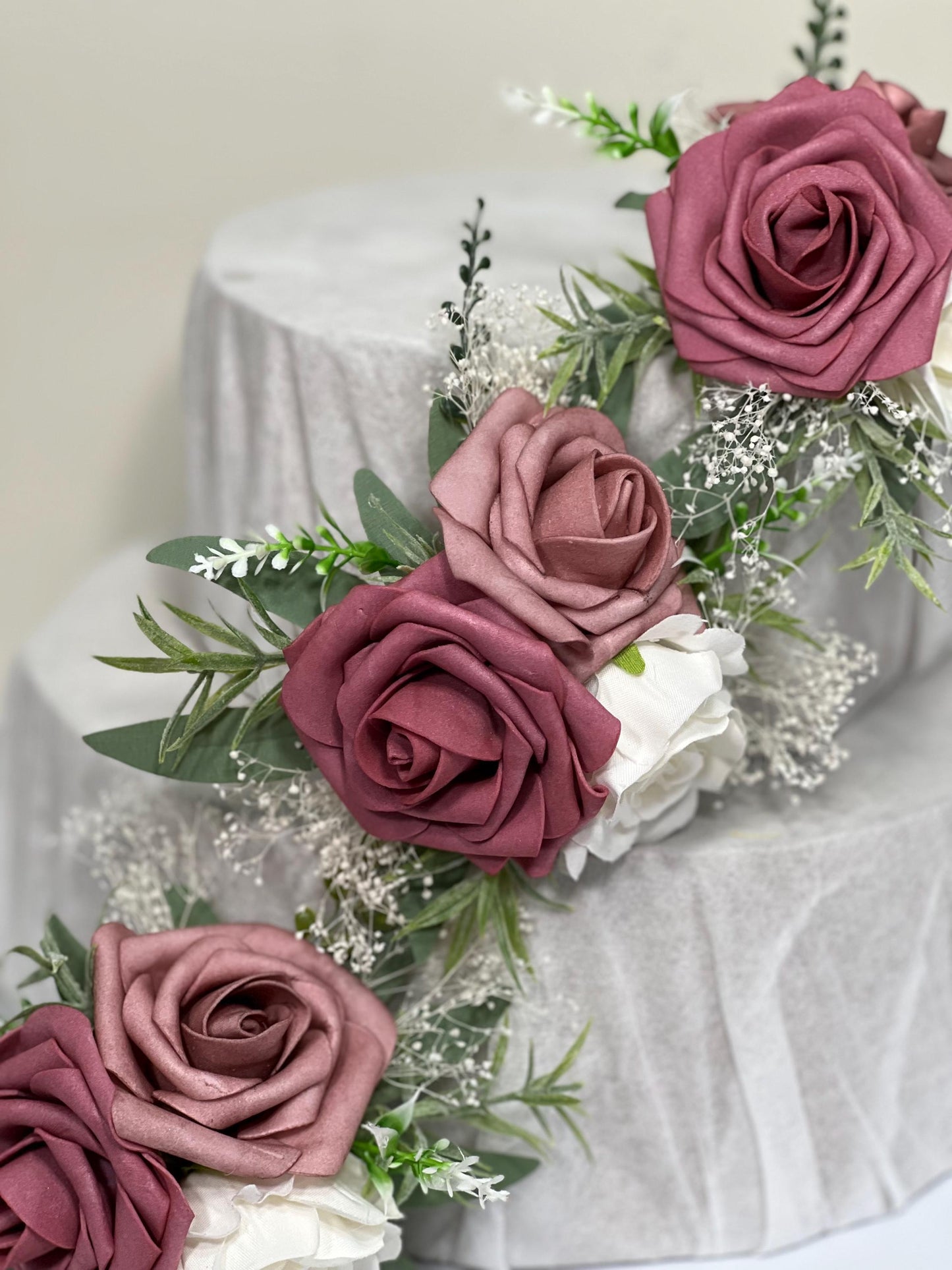 Dusty Rose Cake Flower Decor Wedding Mauve Flower Cake Arrangement White Dusty Rose Cake Decoration Ivory Blush Mauve Artificial Flower