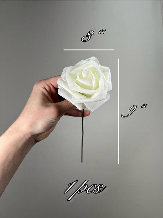 Ivory Flower Artificial Wedding DIY Craft Supplies Cream Rose Wedding Milky White Flower Head with Stem Fake Flowers Off-white Rose Heads