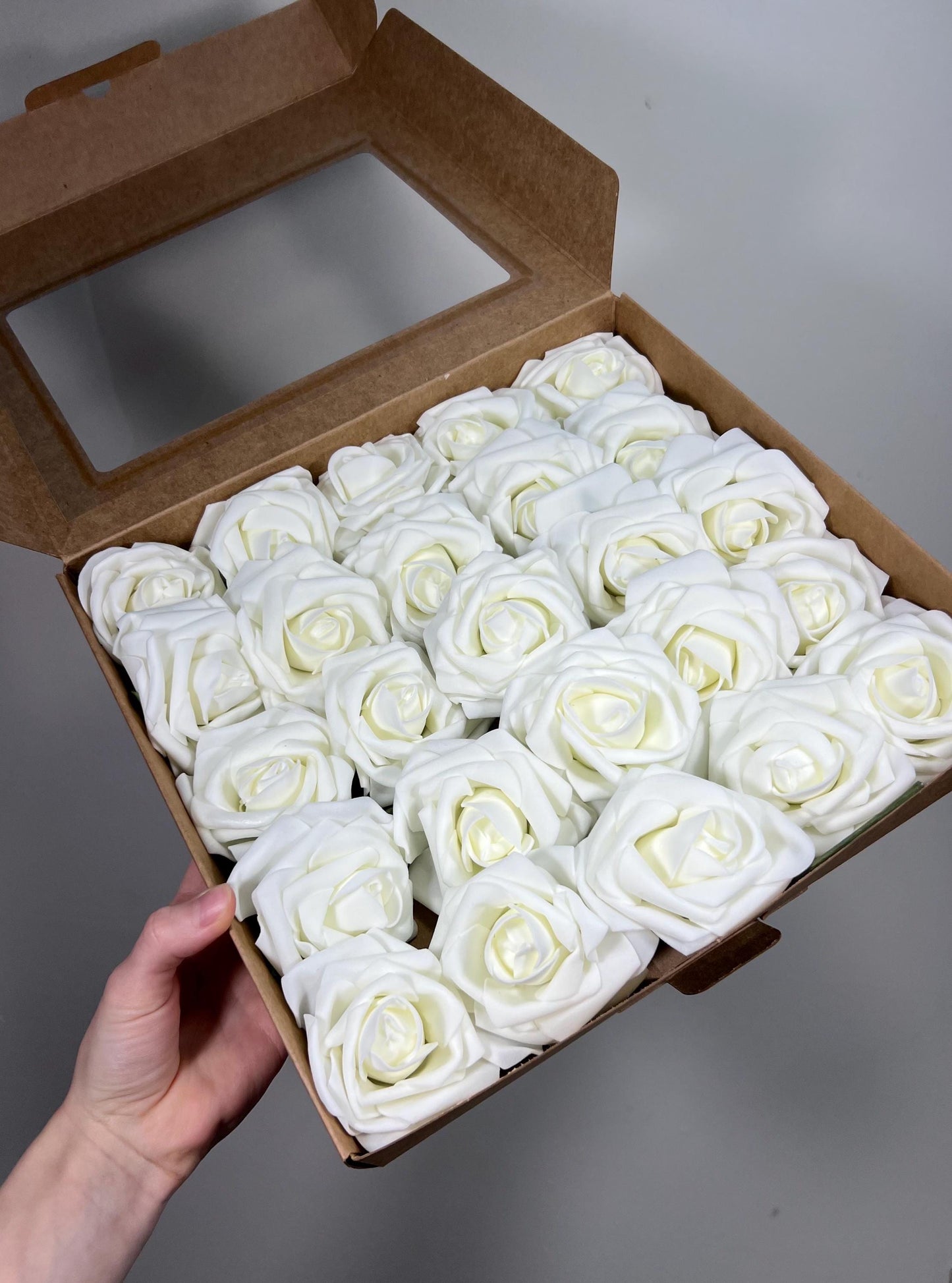 Ivory Flower Artificial Wedding DIY Craft Supplies Cream Rose Wedding Milky White Flower Head with Stem Fake Flowers Off-white Rose Heads
