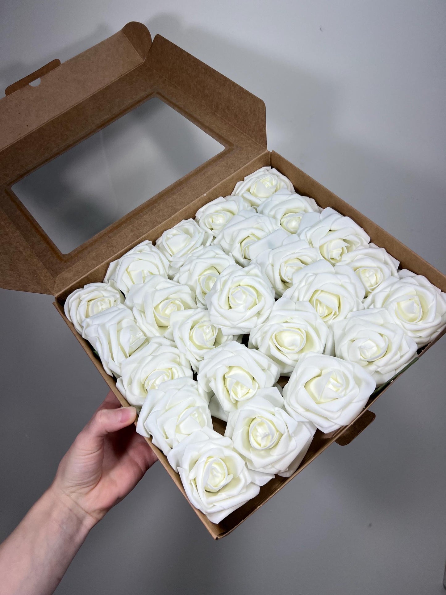 Ivory Flower Artificial Wedding DIY Craft Supplies Cream Rose Wedding Milky White Flower Head with Stem Fake Flowers Off-white Rose Heads