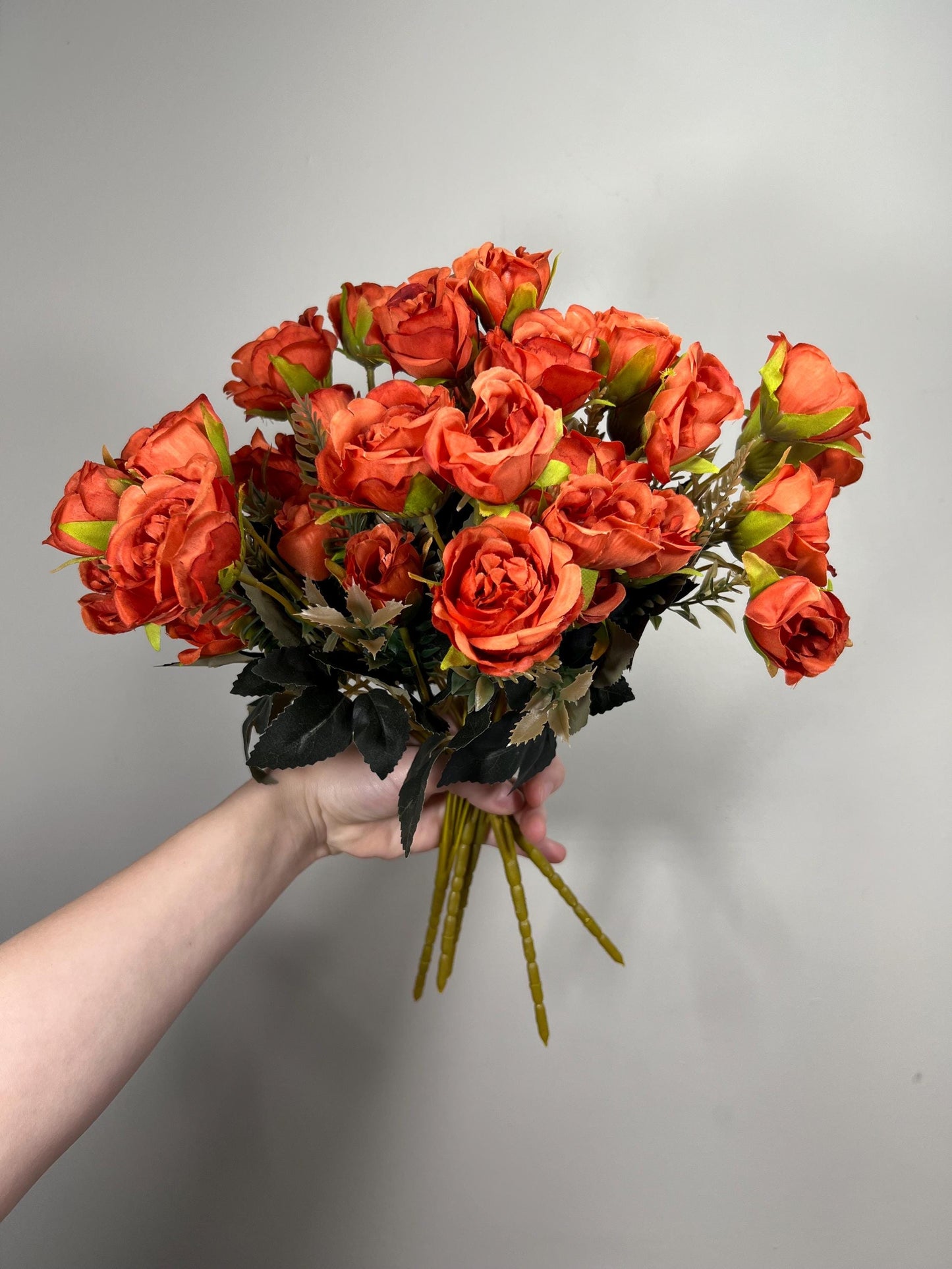 Burnt Orange Artificial Rose Spray 1 Bundle Terracotta Silk Roses DIY Bouquet Wedding Rust Flower Heads with Stems Orange Fall Flowers