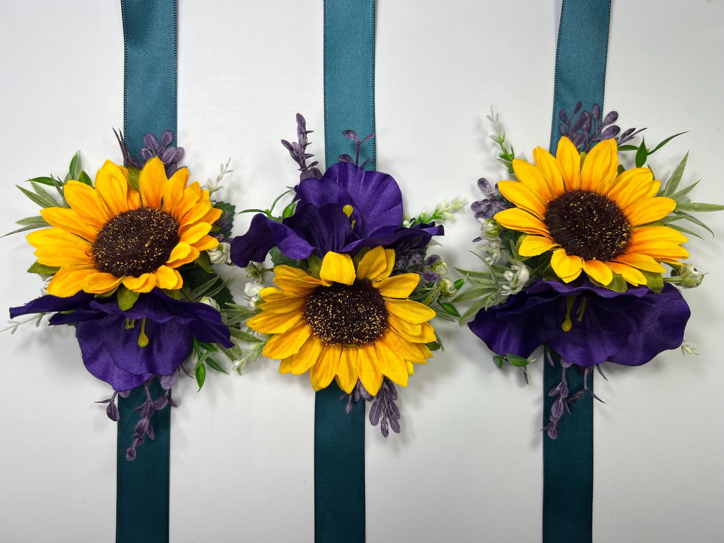 Sunflower Corsage Purple Wedding Sunflowers Wrist Corsage Dark Purple Sunflower Corsage Bridesmaids Yellow Sunflower Plum Prom Corsage