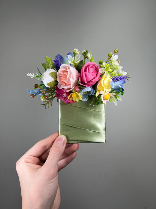 Colorful Pocket Boutonniere Wedding Rustic Pink Yellow Blue Square Boutonniere Groom Blush Spring Groosmmen Pocket Boutonniere Hot Pink