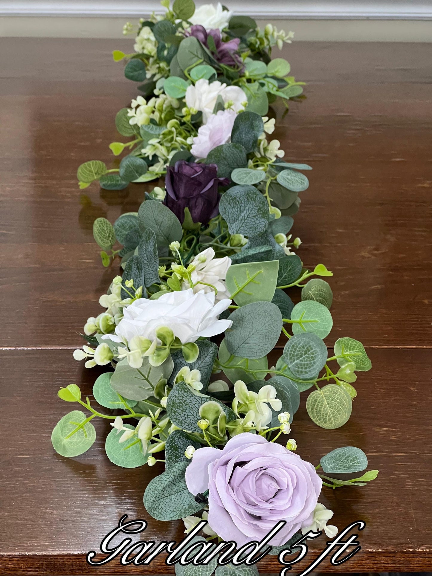 Purple Garland Wedding Table Runner Aisle Arrangement White Lavender Silver Dollar Ivory Eucalyptus Decoration Plum Table Runner Greenery