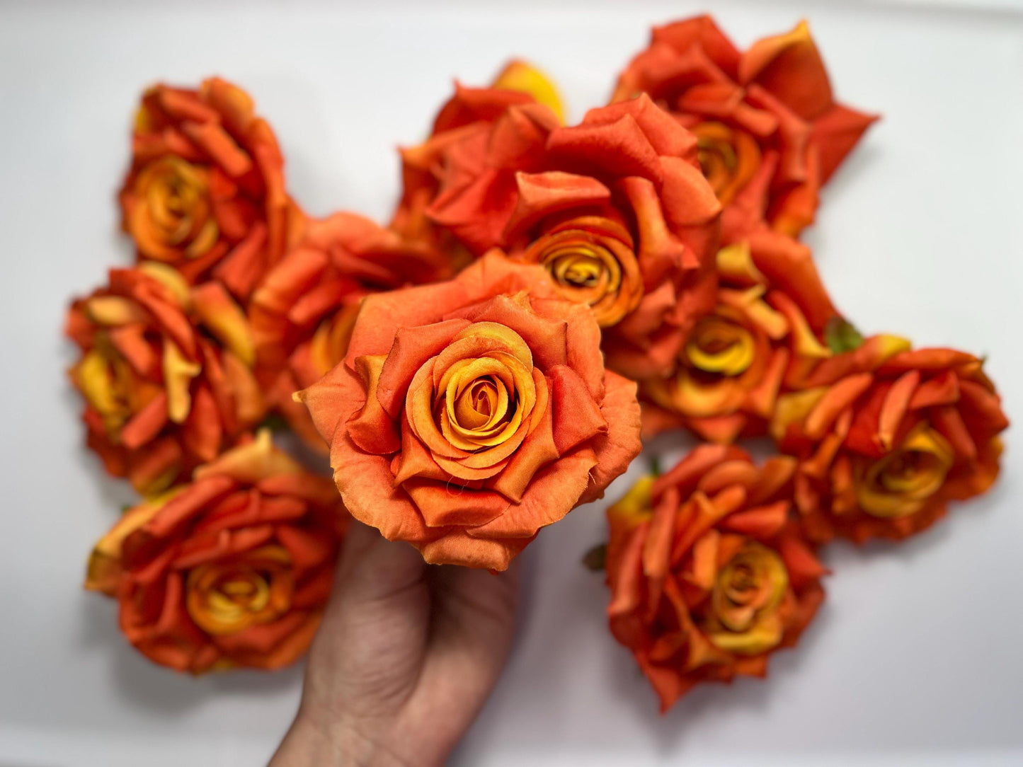 Burnt Orange Flower Head Artificial Rose Terracotta Flower Wedding Marigold Artificial Head Rose DIY Sunset Orange Craft Wedding Supplies