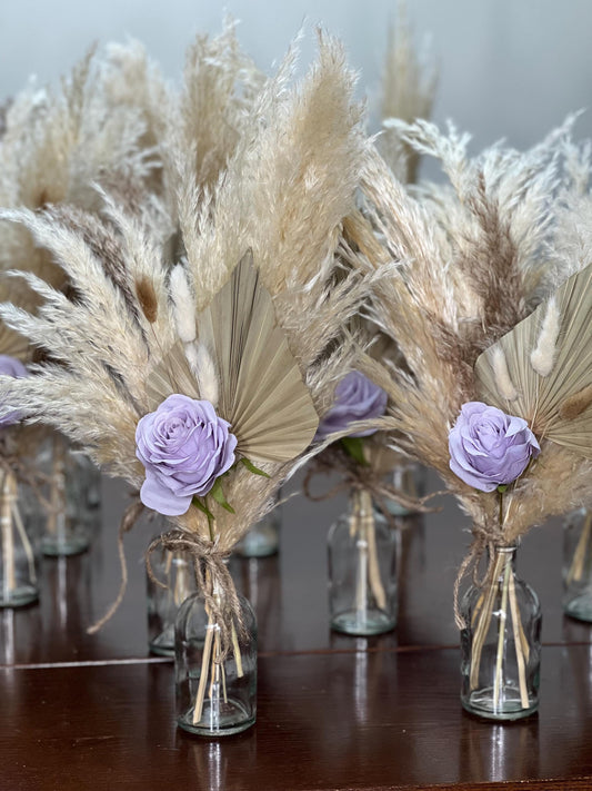 Wedding Centerpiece Lavender Boho Table Décor Centerpiece Palm Leaf Pampas Grass Lilac Artificial Flower Table Centerpiece Small Purple