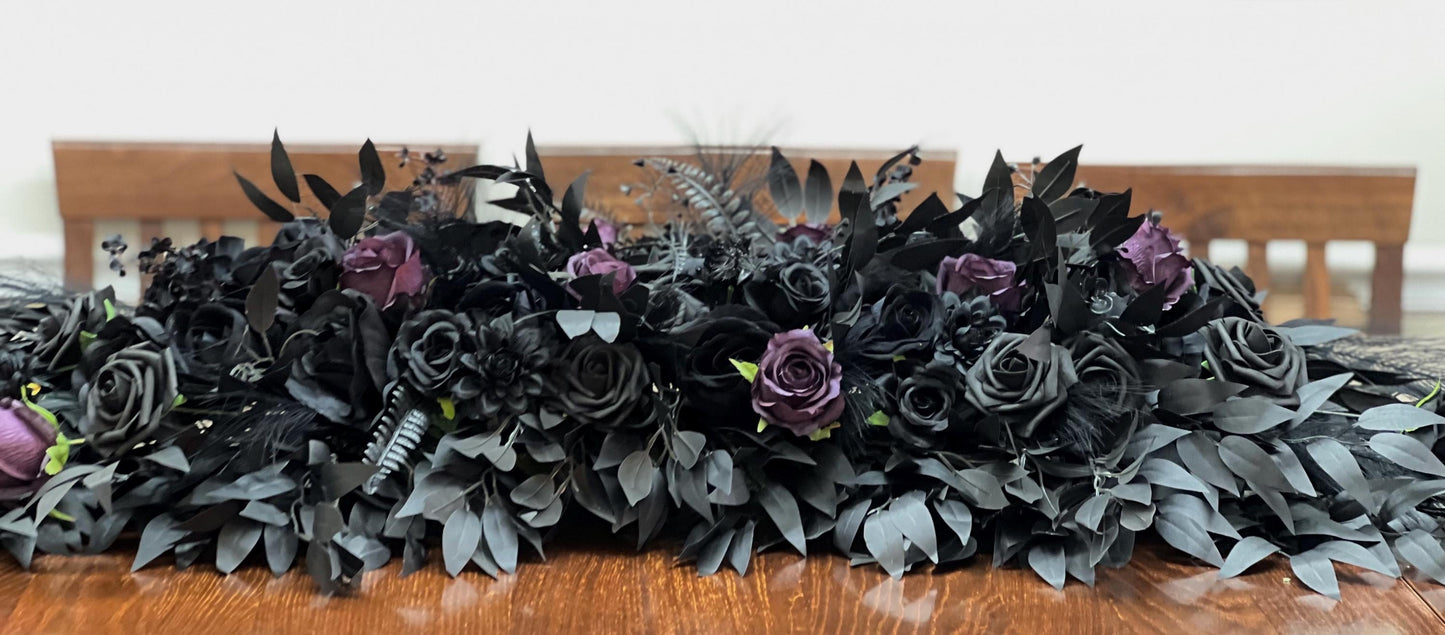 Black Arch Arrangement Wedding Gothic Black Plum Decor Arbor Arrangement Dark Purple Decor Swag Halloween Backdrop Black Artificial Flower