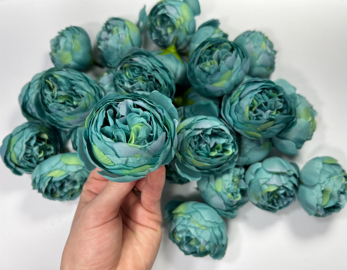 Teal Flower Heads 2" Wedding Turquoise Peony Artificial Aqua Flowers Sea Glass Flowers Heads Wedding Supplies Craft Teal Blue Silk Flower