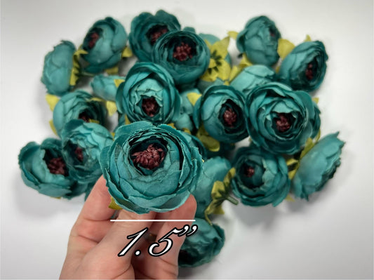 Teal Flower Heads 2" Wedding Turquoise Peony Artificial Aqua Flowers Sea Glass Flowers Heads Wedding Supplies Craft Teal Blue Silk Flower