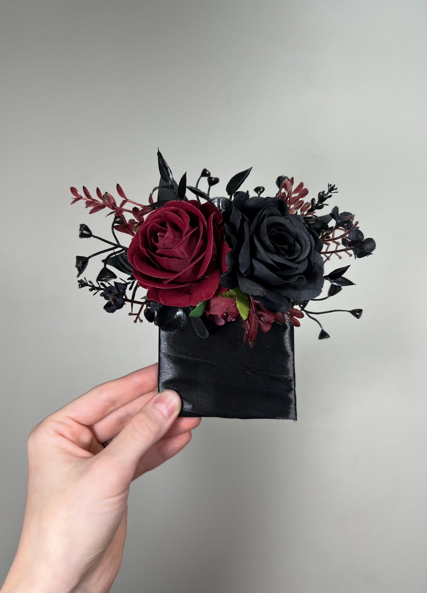Wedding Pocket Boutonniere Black Groom Boutonnière Square Burgundy Groomsmen Halloween Burgundy Black Gothic Artificial Flowers