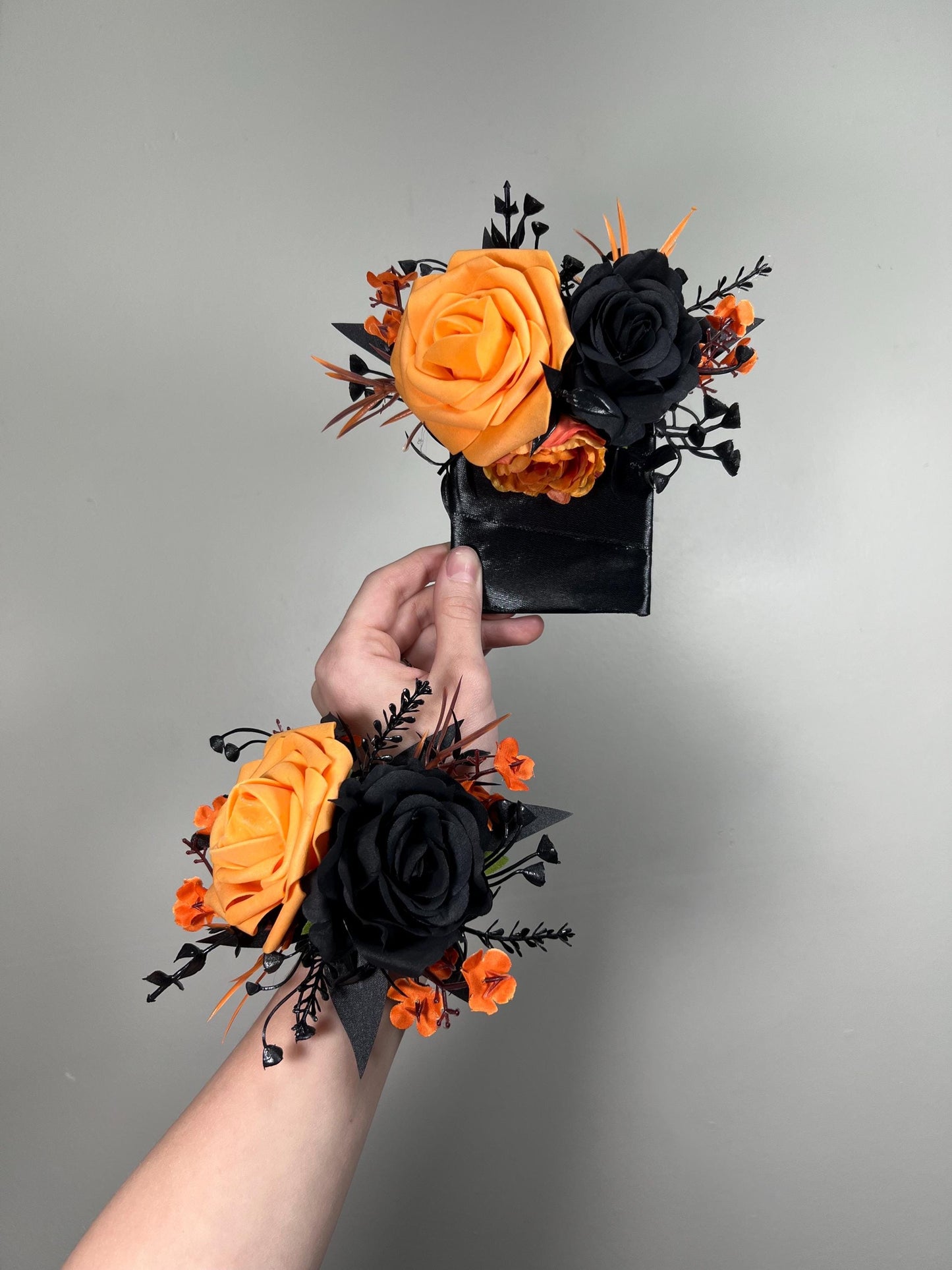 Black Orange Pocket Boutonniere Wedding Black Pumpkin Orange Square Boutonniere Groom Burnt Orange Black Pocket Boutonnière Artificial