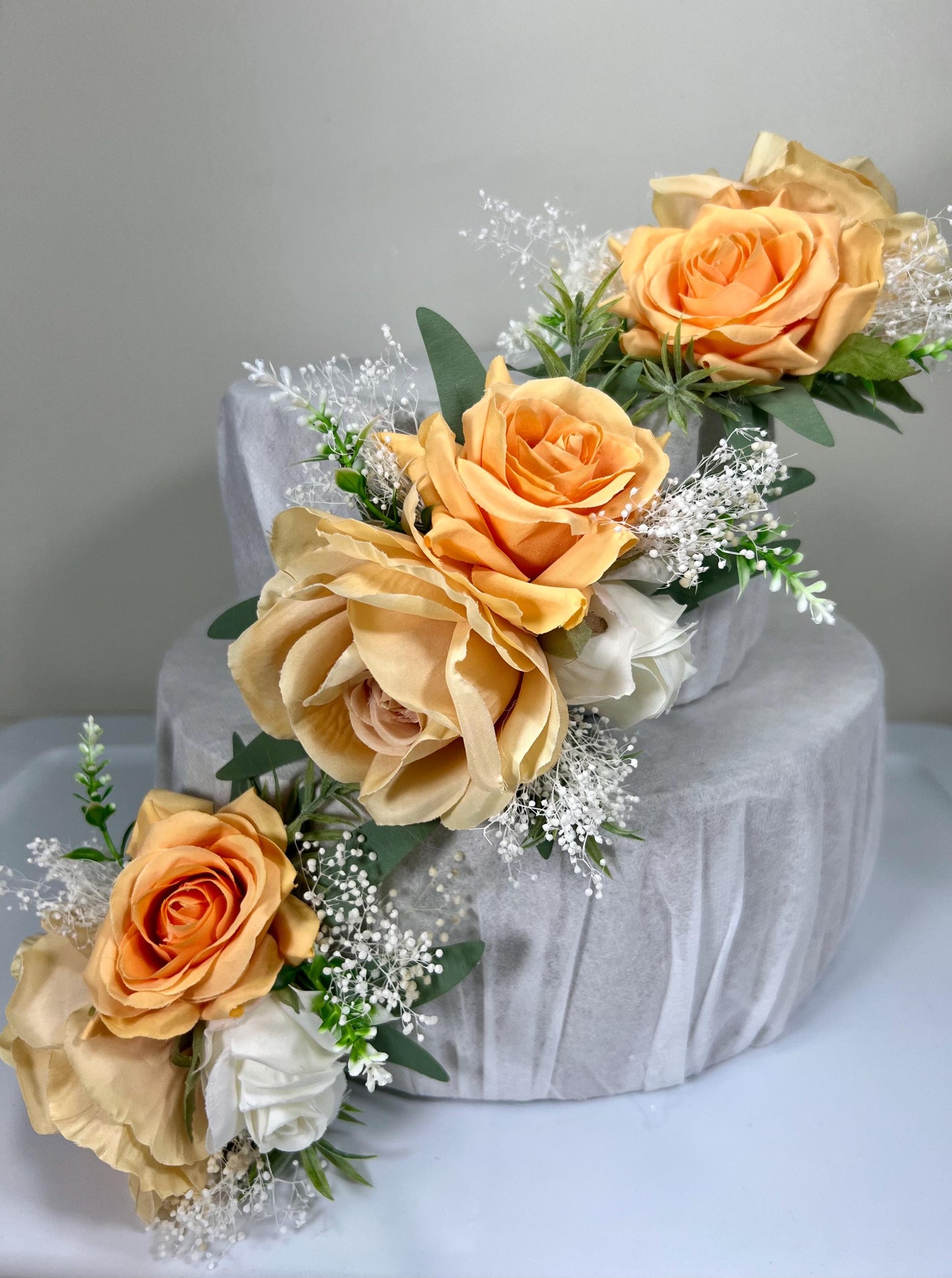 Orange Cake Decor White Wedding Cake Flower Arrificial Peach Cake Arrangement Ivory Apricot Decor Cake Flower Silk Champagne Baby Breath