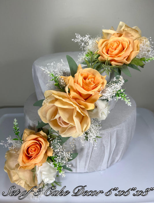 Orange Cake Decor White Wedding Cake Flower Arrificial Peach Cake Arrangement Ivory Apricot Decor Cake Flower Silk Champagne Baby Breath