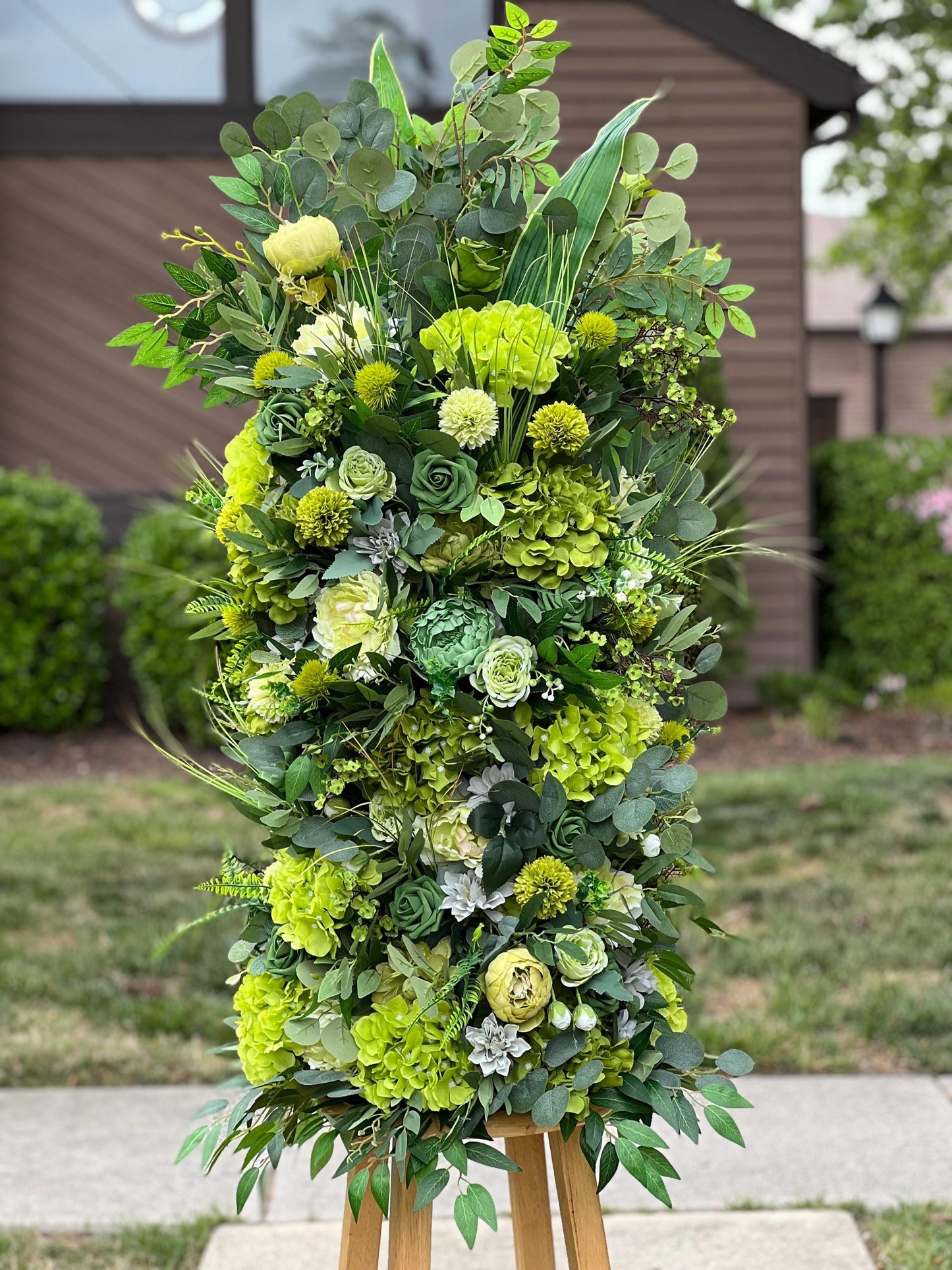 Wedding Aisle Marker Flower Floor Arrangement Barrel Décor Grass Green Flowers Greenery Ground Arch Eucalyptus