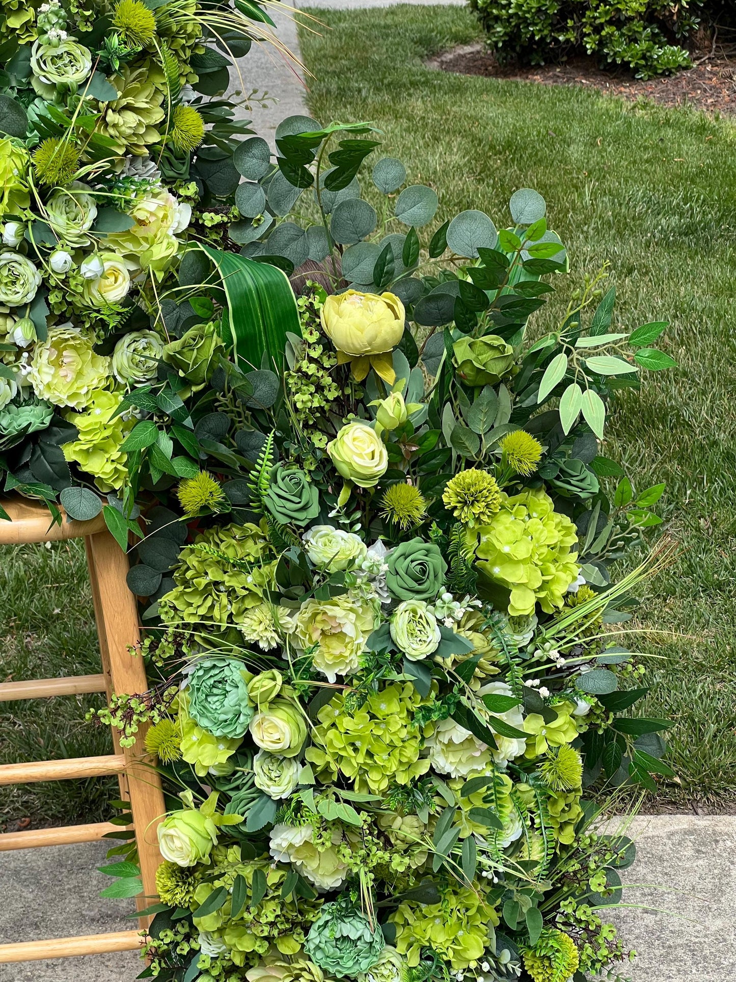 Wedding Aisle Marker Flower Floor Arrangement Barrel Décor Grass Green Flowers Greenery Ground Arch Eucalyptus