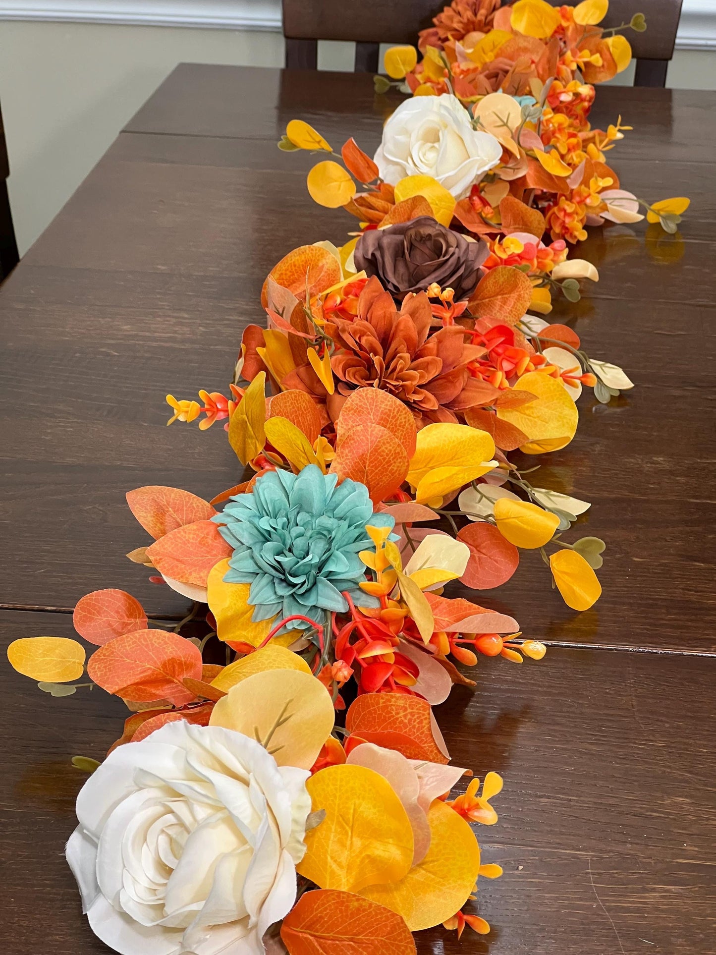 Orange Garland Wedding Turquoise Eucalyptus Garland Rust Teal Greenery Decor Table Runner Burnt Orange Ivory Mantle Garland Artificial