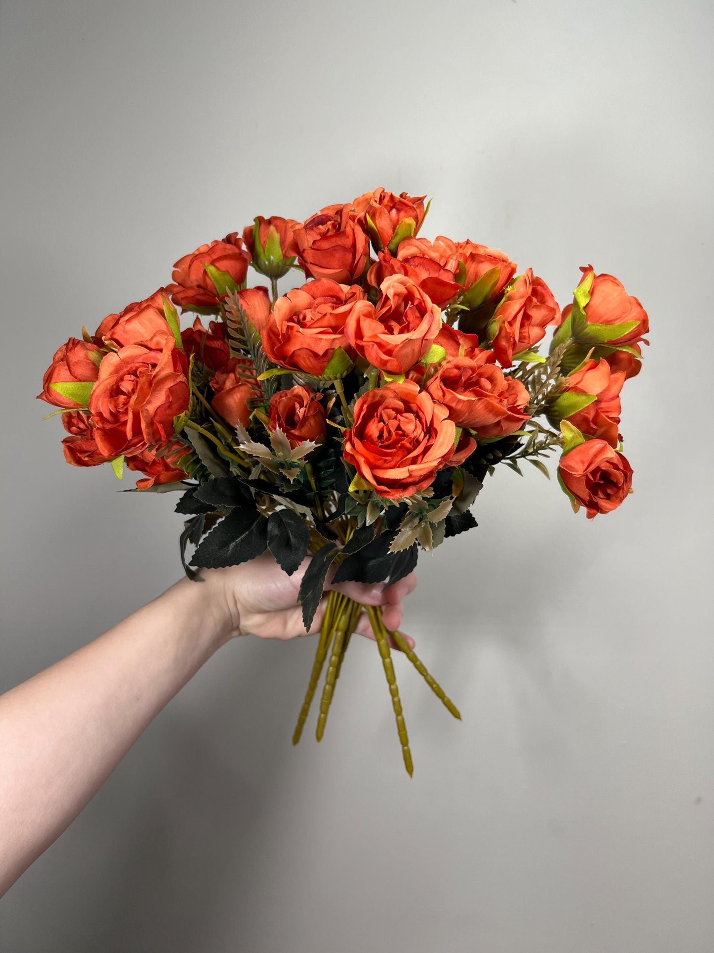 Burnt Orange Artificial Rose Spray 1 Bundle Terracotta Silk Roses DIY Bouquet Wedding Rust Flower Heads with Stems Orange Fall Flowers