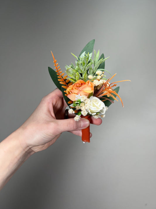Terracotta Pocket Boutonniere Wedding Groom Burnt Orange Boutonniรจre Square Groomsmen White Rust Ivory Pocket Boutonniere Artificial Flowers